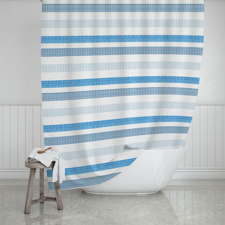 Picture of BATHROOM CURTAIN WATER RESISTANT POLYESTER 180x200cm STRIPES BLUE