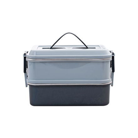 Picture of LUNCH BOX 2-TIER STAINLESS STEEL 1.4lt GREY WITH ISOTHERMIC BAG