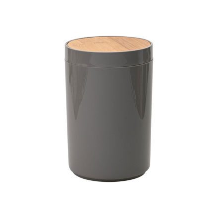 Picture of BATHROOM BIN BAMBOO PLASTIV 5lt WITH SWING LID TAUPE