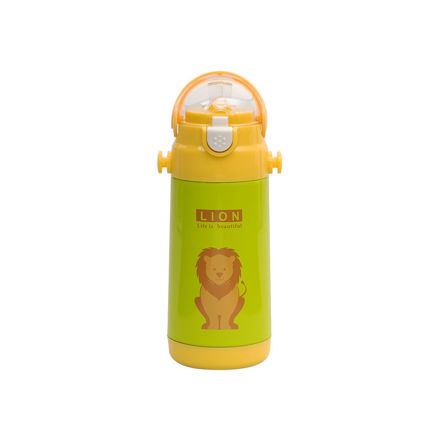 Picture of ISOTHERMAL KIDS BOTTLE JUNGLE STAINLESS STEEL 350ml LION PEAR GREEN