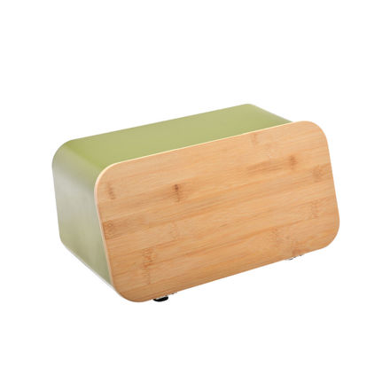 Picture of BREAD BOX BAMBOO ESSENTIALS METALLIC WITH LID/CUTTING BOARD  34.5x19x17cm OLIVE  