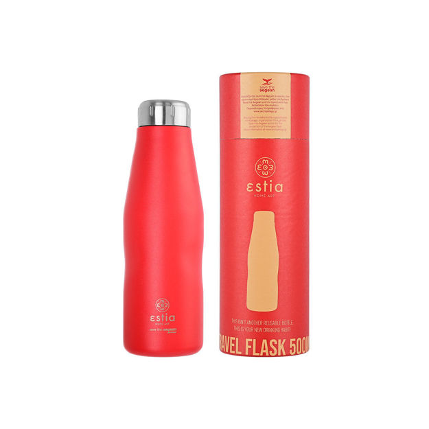 Picture of INSULATED BOTTLE TRAVEL FLASK SAVE THE AEGEAN 500ml SCARLET RED